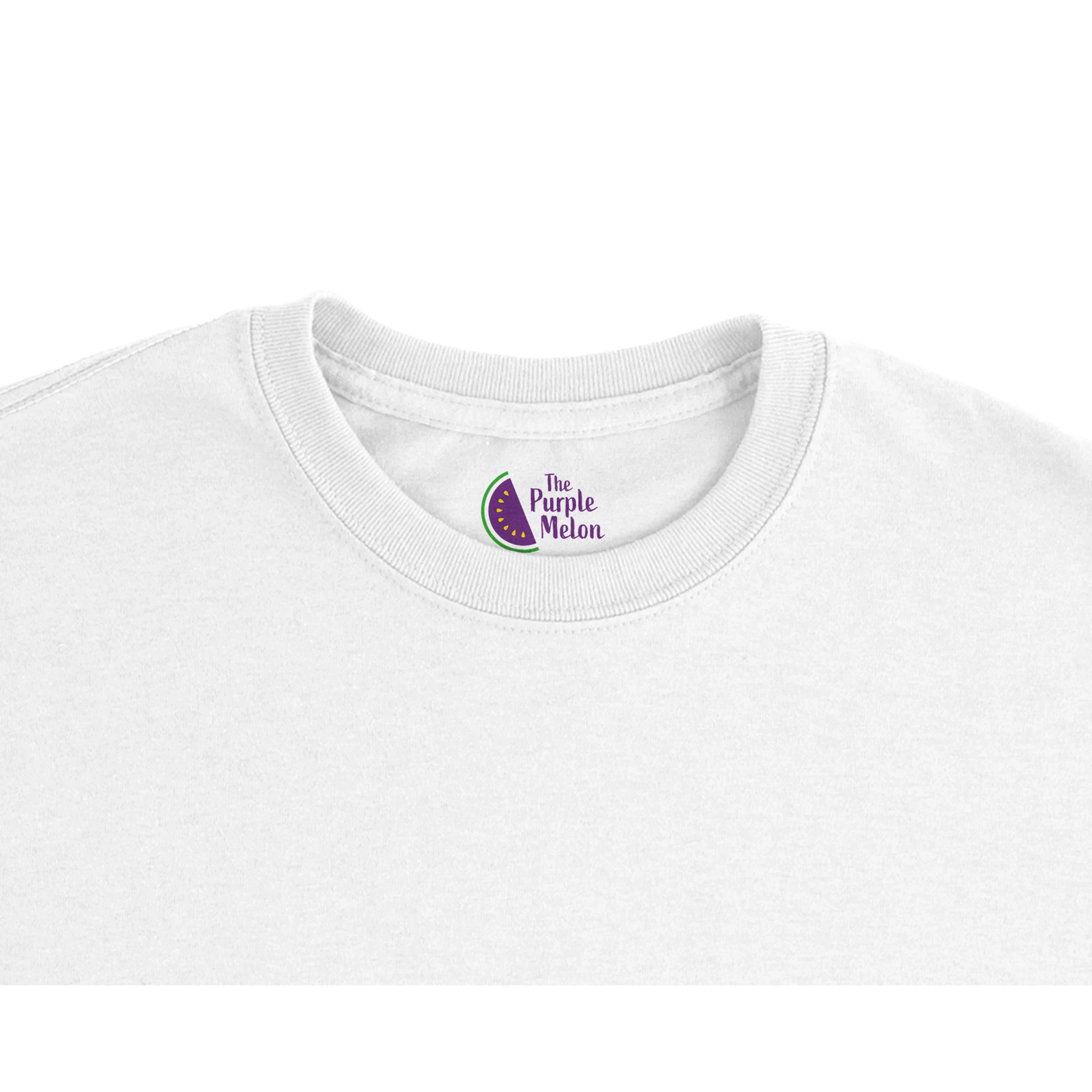 Heavyweight Gildan 5000 T-shirt with the purple melon neck logo