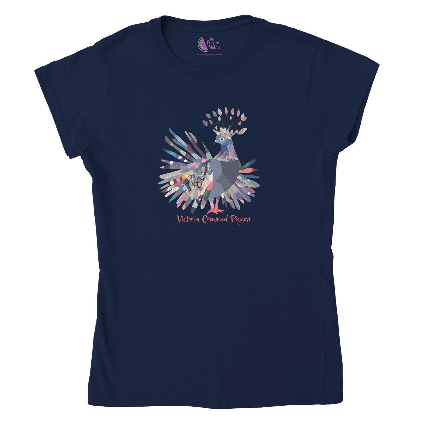 navy t-shirt with a victoria crowned pigeon design