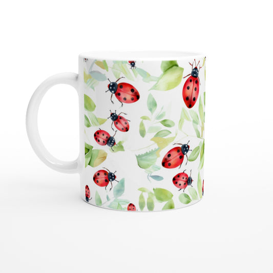 Enchanting Elegance: 11oz Ceramic Mug with Watercolor Painted Ladybug Pattern