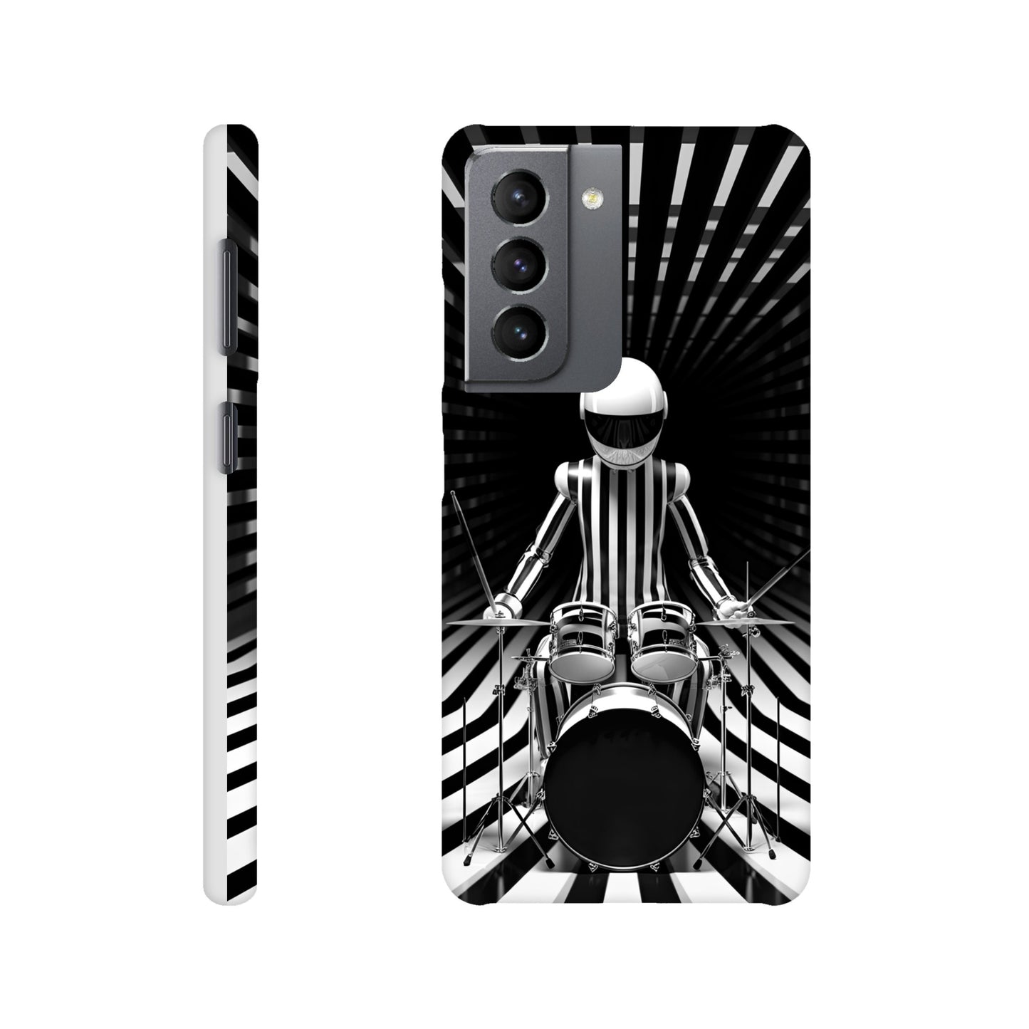 Galactic Grooves: Op-art Spaceman Drummer Slim Phone Case - Elevate Your Style to Cosmic Heights!