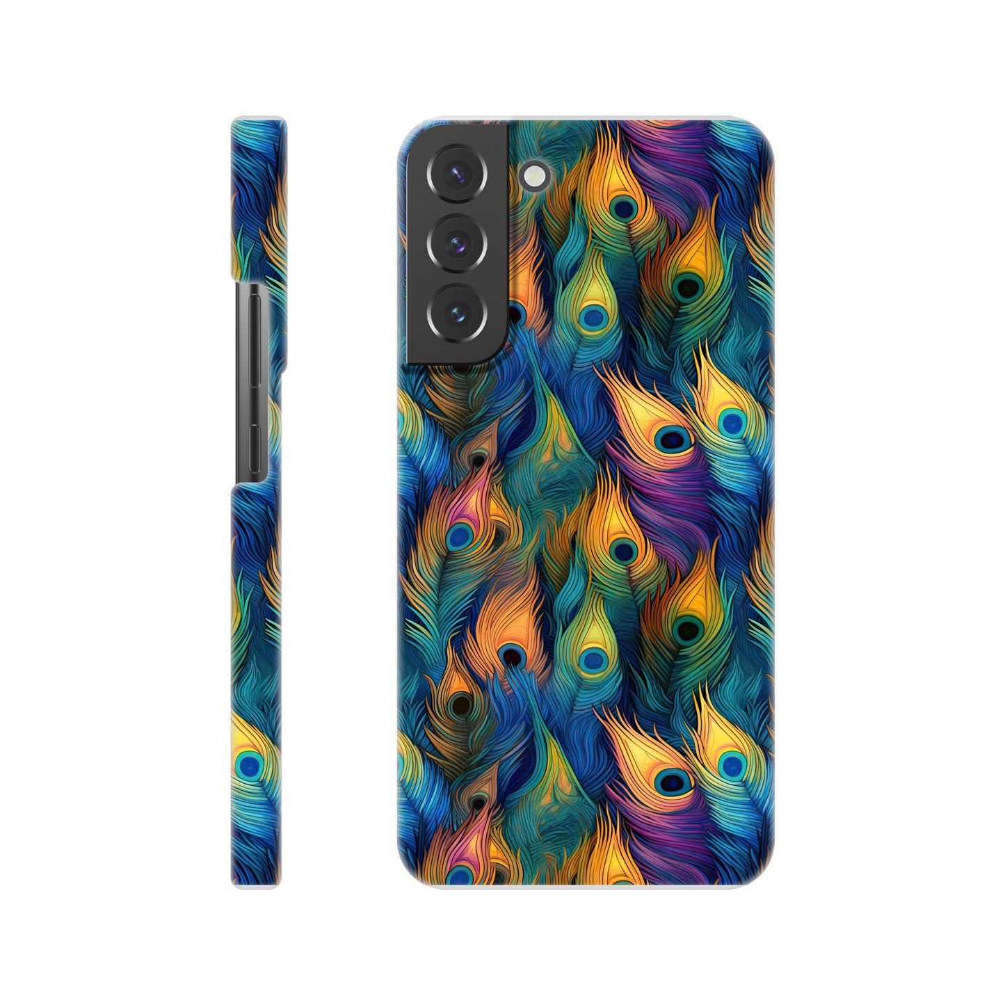 Feathered Elegance: All-Over Peacock Feather Slim Phone Case for Android and Apple