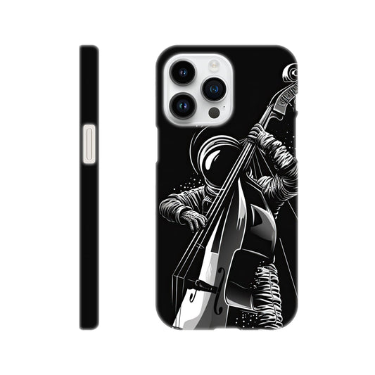 slim phone case with a double bass playing spaceman design