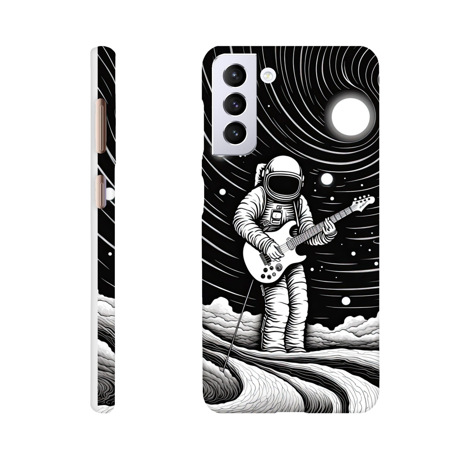 Slim phone case with monochromatic op art space astronaut print