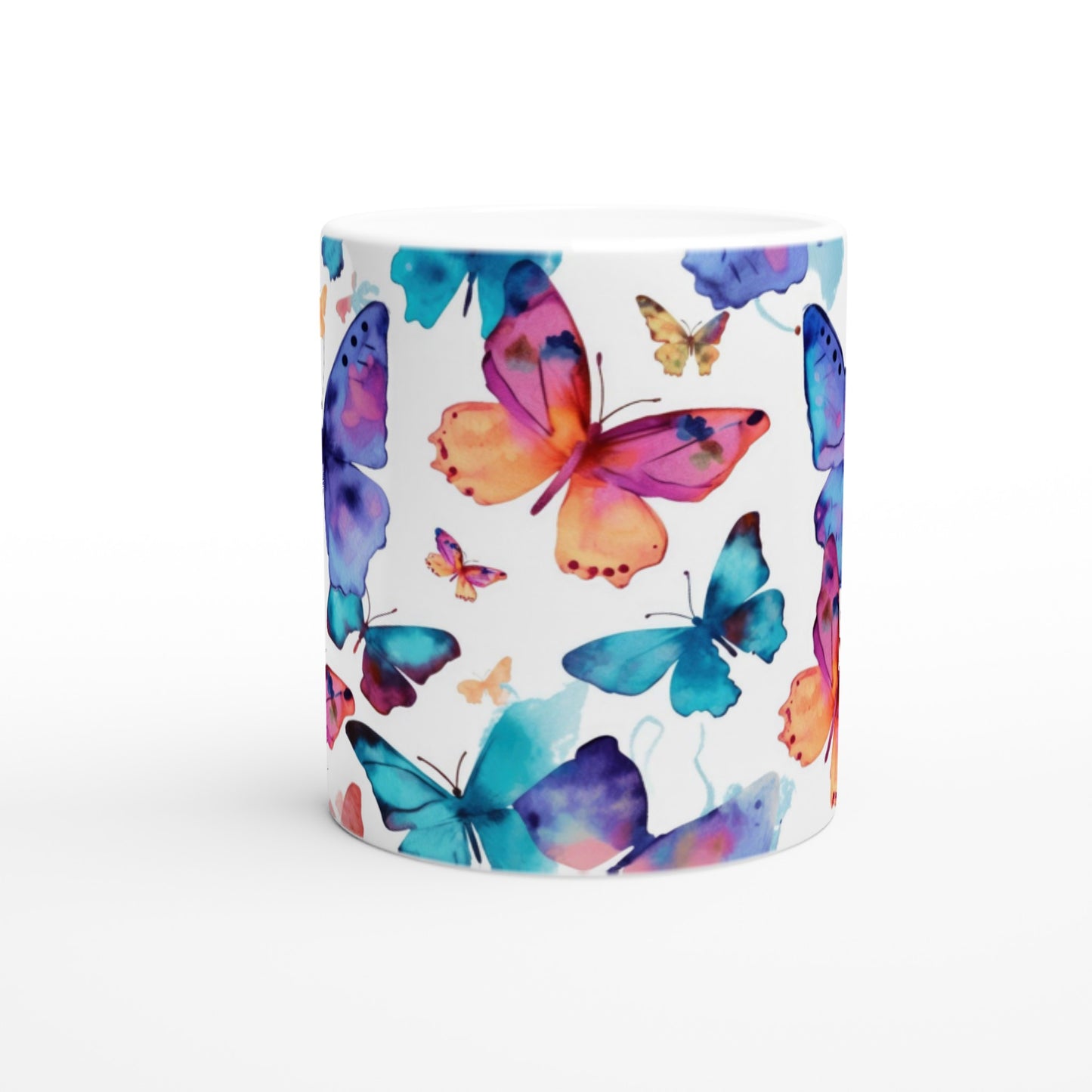 Whimsical Wings: 11oz Ceramic Mug with Watercolor Painted Butterflies