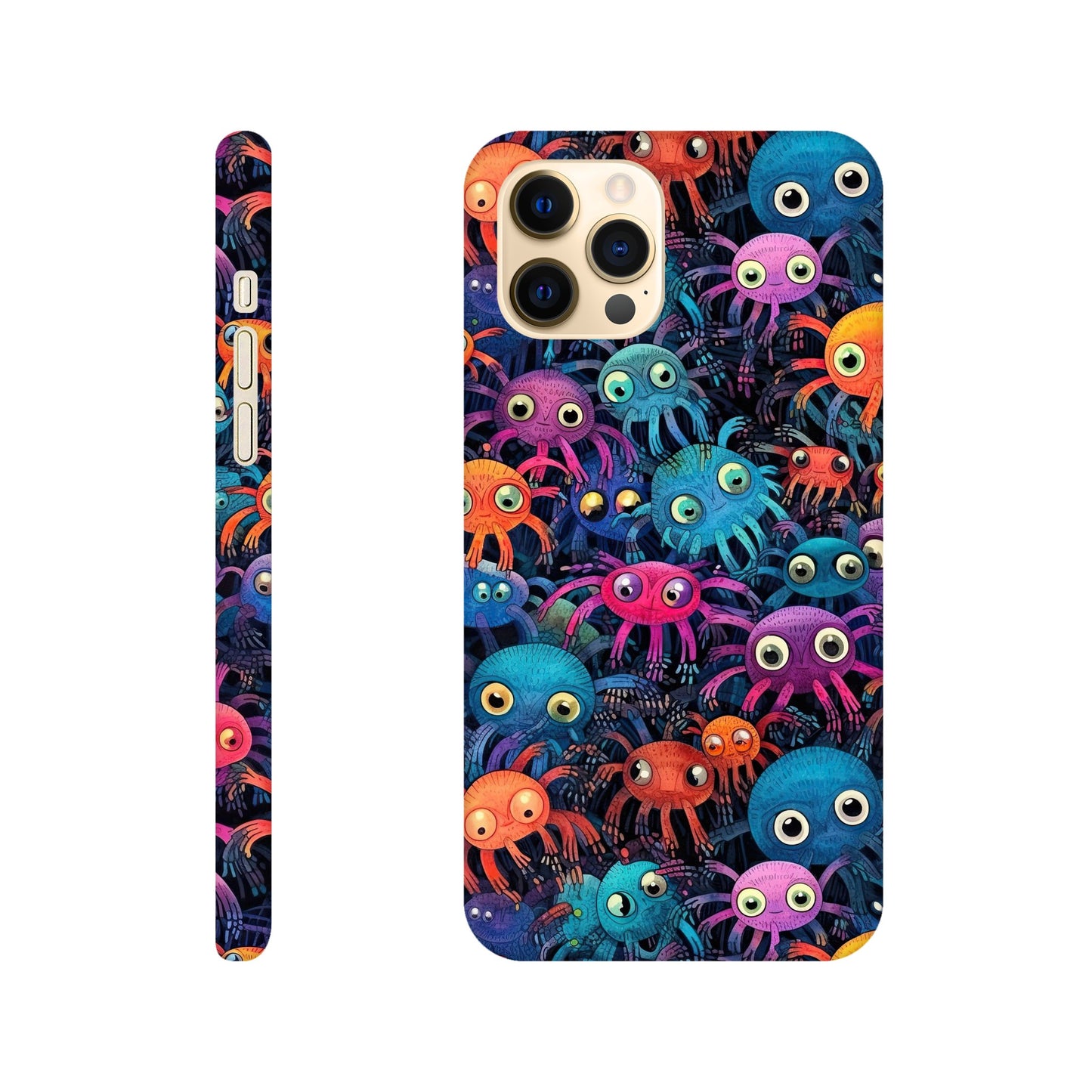 Vibrant Arachnid Elegance: Slim Phone Case with Colorful Hairy Spiders Pattern