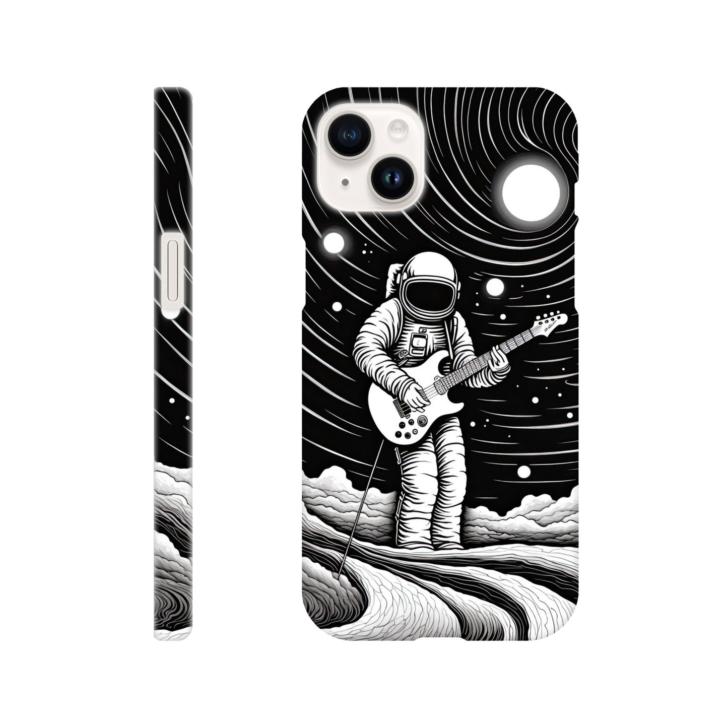 Galactic Harmony: Op Art Astronaut Guitarist Monochromatic Slim Phone Case