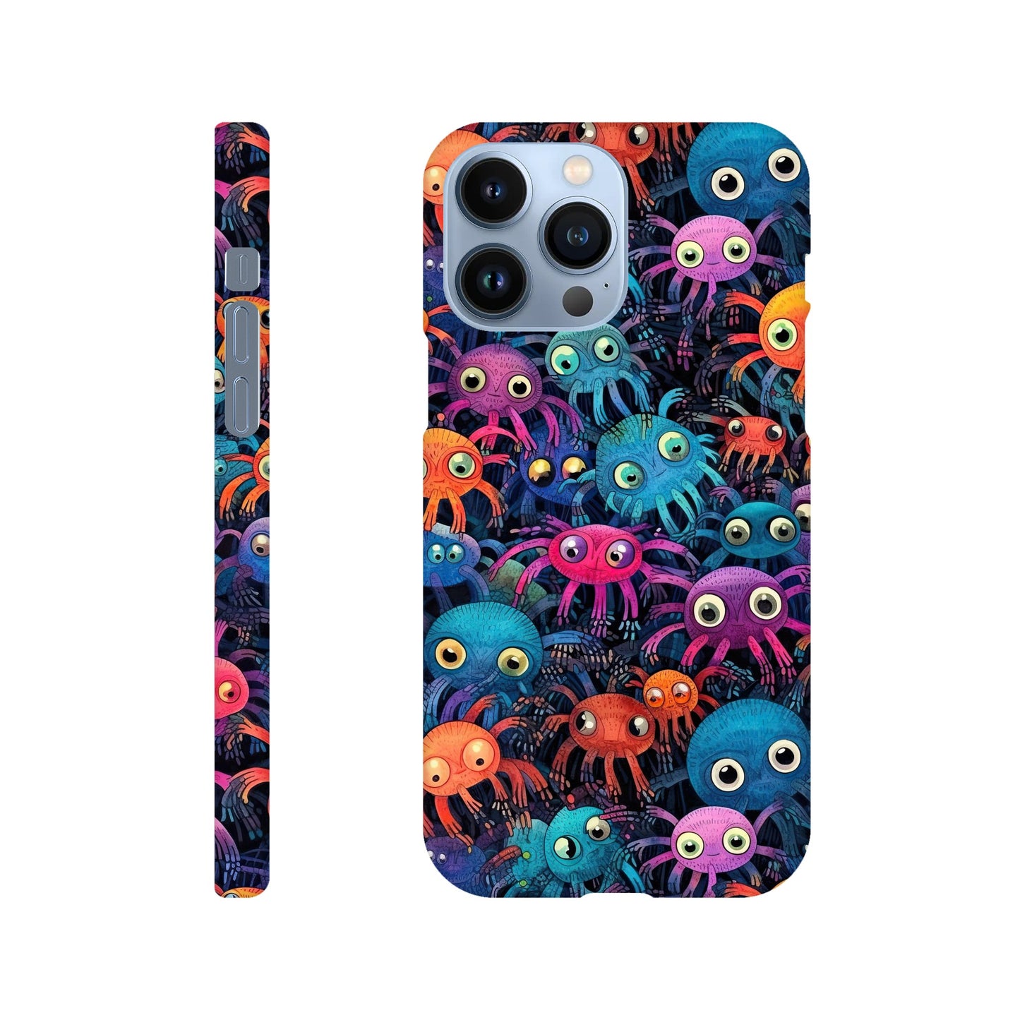 Vibrant Arachnid Elegance: Slim Phone Case with Colorful Hairy Spiders Pattern