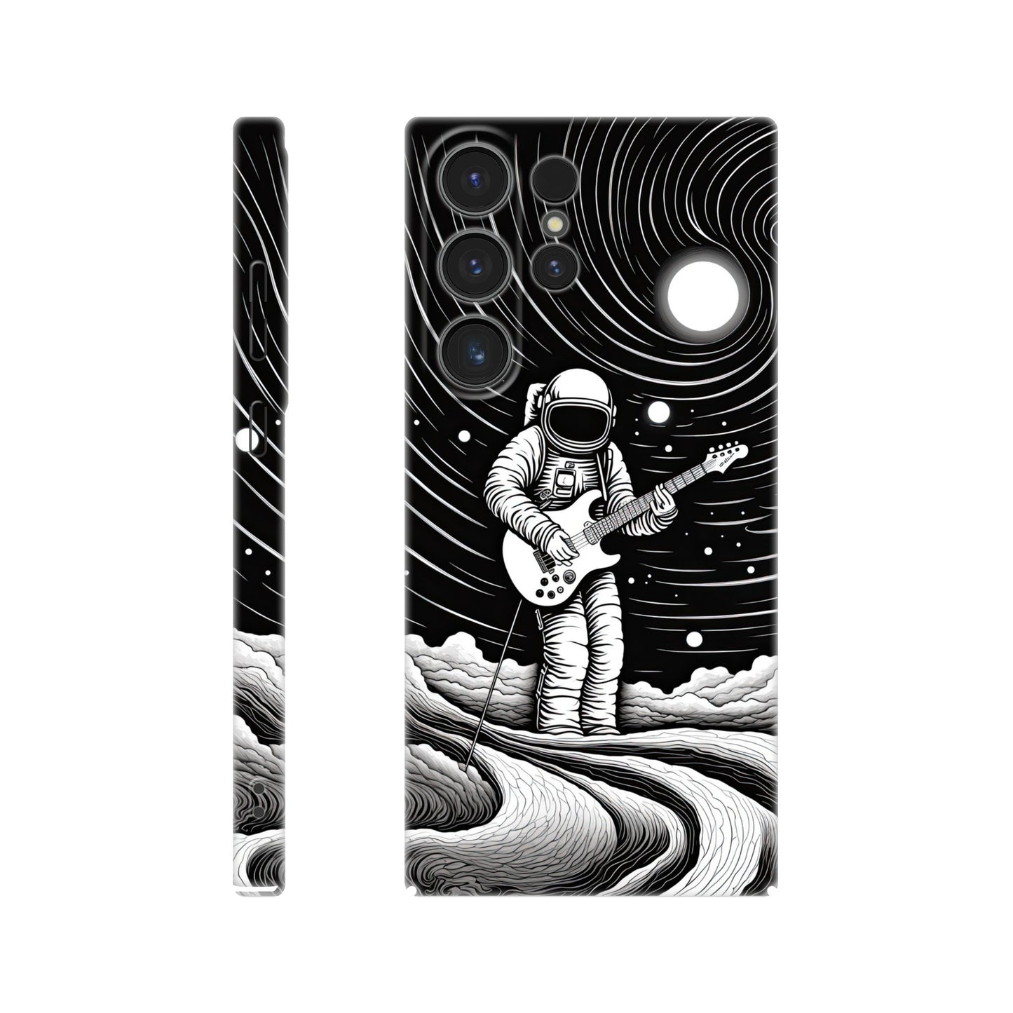 Galactic Harmony: Op Art Astronaut Guitarist Monochromatic Slim Phone Case