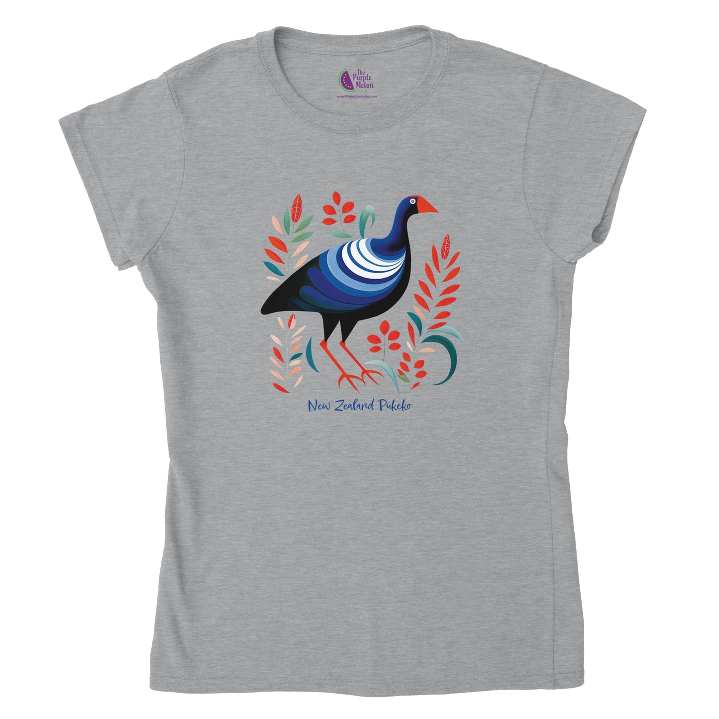 sports grey t-shirt with a new zealand pukeko print