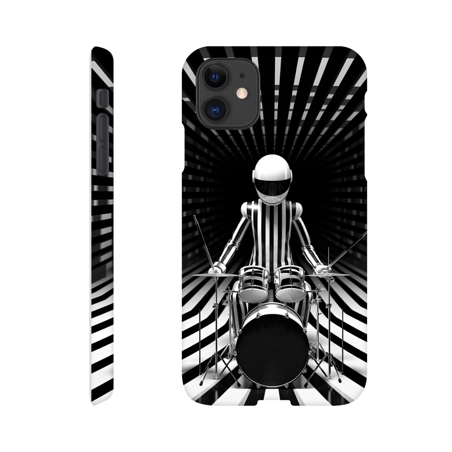 Galactic Grooves: Op-art Spaceman Drummer Slim Phone Case - Elevate Your Style to Cosmic Heights!