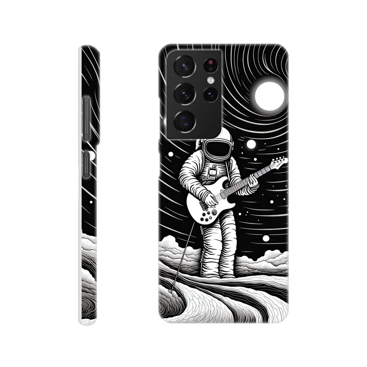 Galactic Harmony: Op Art Astronaut Guitarist Monochromatic Slim Phone Case