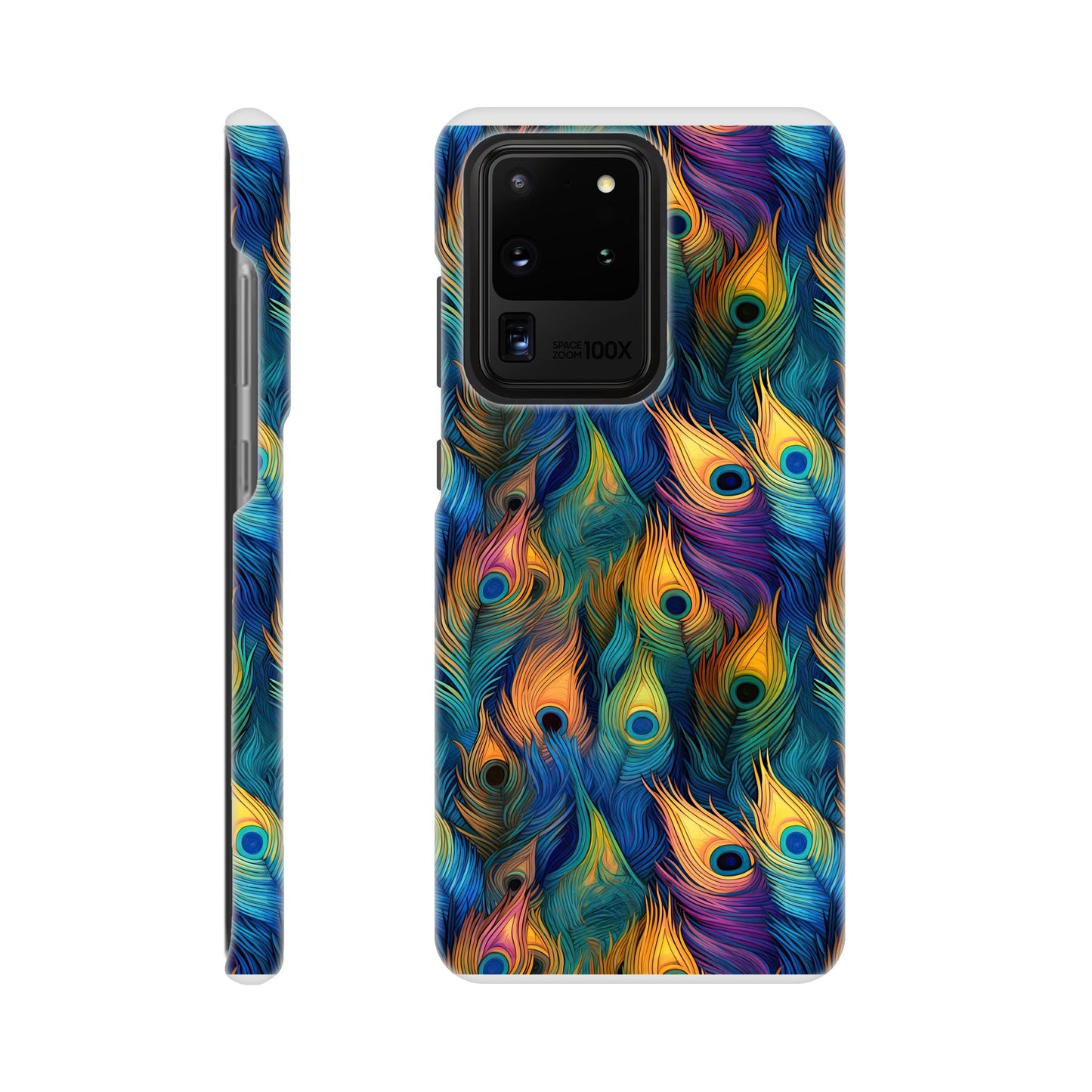Feathered Elegance: All-Over Peacock Feather Slim Phone Case for Android and Apple