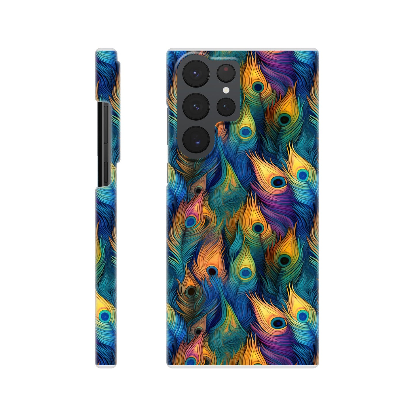 Feathered Elegance: All-Over Peacock Feather Slim Phone Case for Android and Apple
