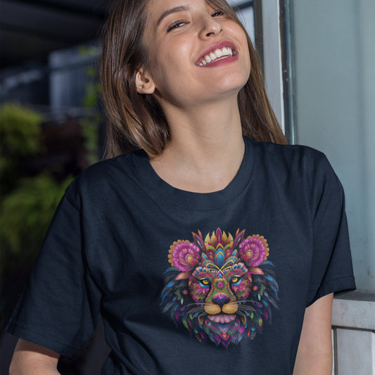 Unisex t-shirt with floral lion design