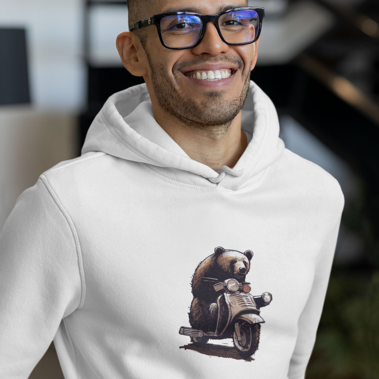 Bear Riding a Motor Scooter Premium Unisex Pullover Hoodie