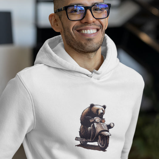 Bear Riding a Motor Scooter Premium Unisex Pullover Hoodie