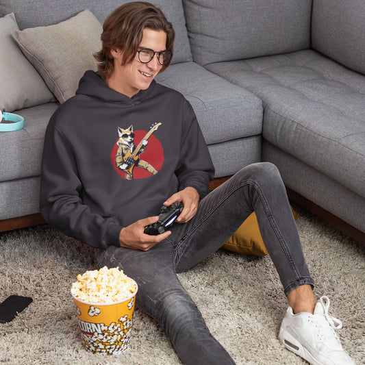 Fox Playing a Bass Guitar Premium Unisex Pullover Hoodie
