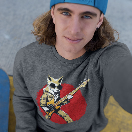 Fox Playing a Bass Guitar Premium Unisex Crewneck Sweatshirt