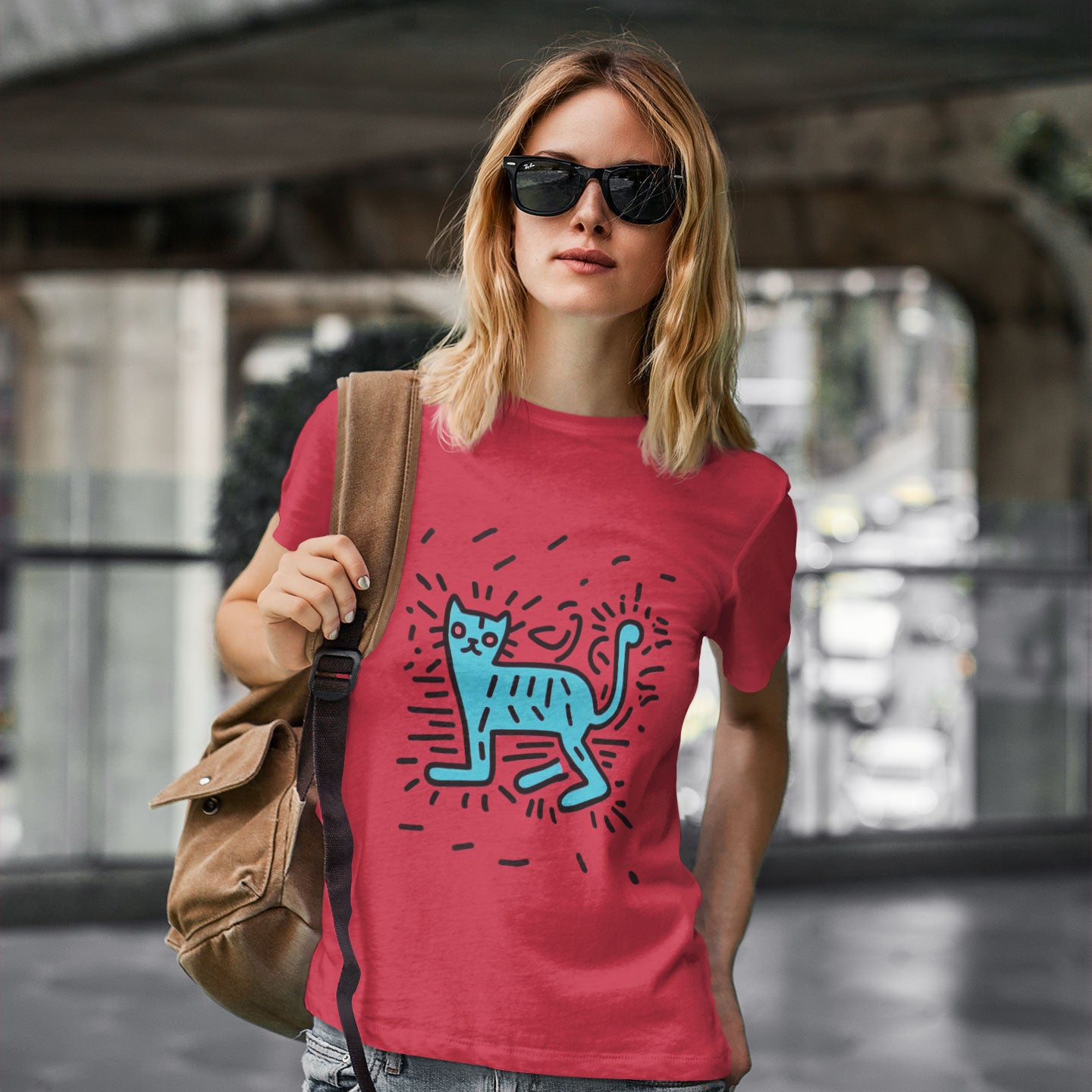 Pop Art Cat Print Premium Unisex Crewneck T-shirt