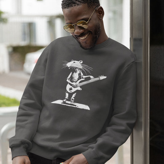 Rat Playing a Bass Guitar Premium Unisex Crewneck Sweatshirt