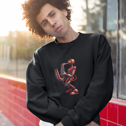 Red Robot Playing Saxophone Premium Unisex Crewneck Sweatshirt