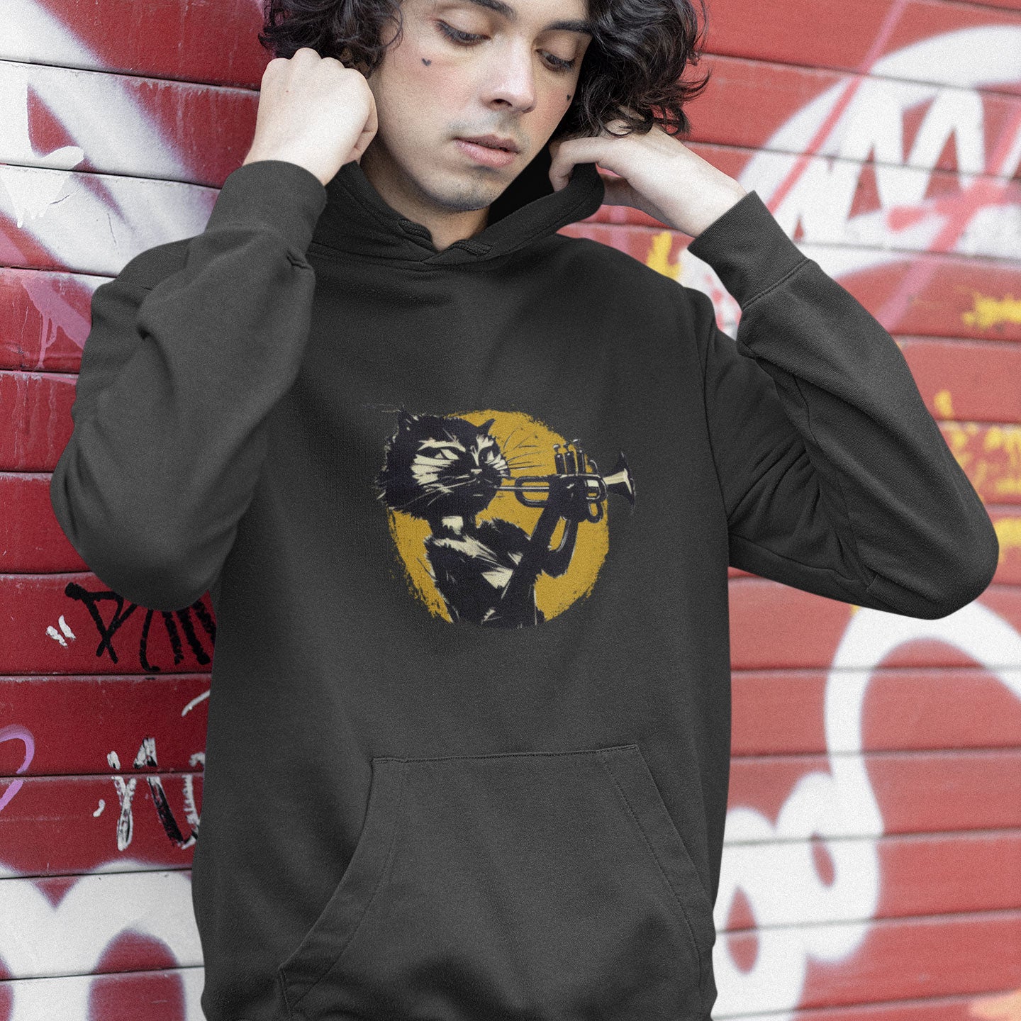 Cat Playing the Trumpet Premium Unisex Pullover Hoodie