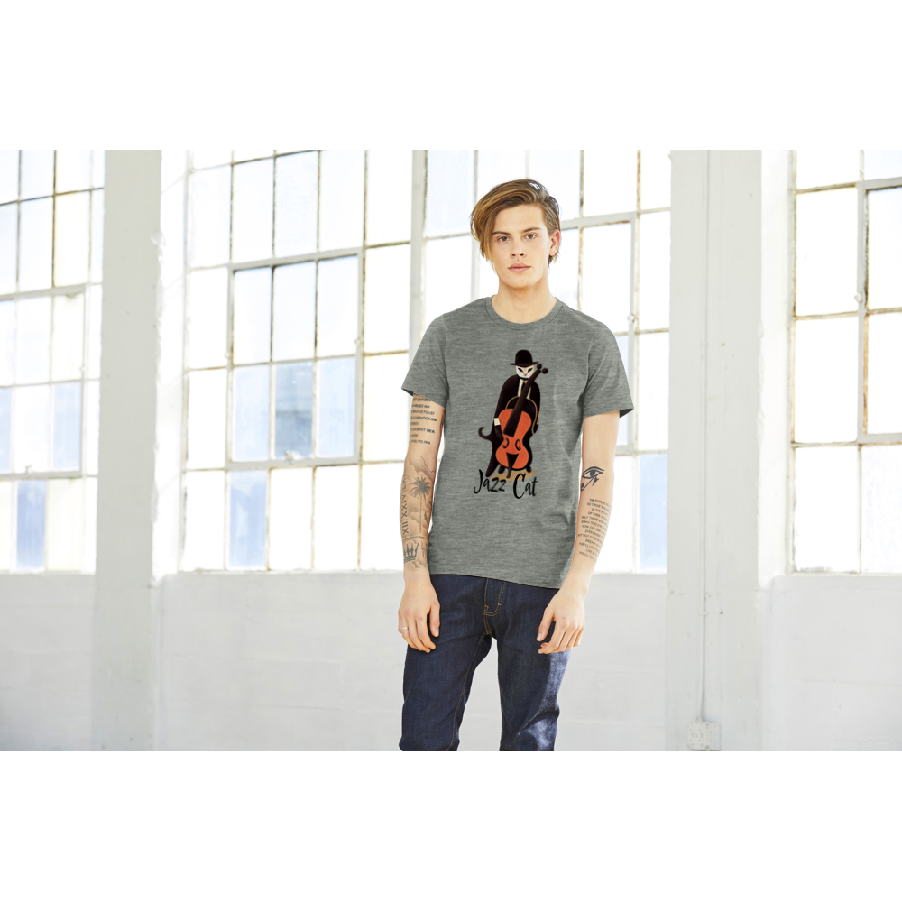 Jazz Cat Playing Double Bass Premium Unisex Crewneck T-shirt