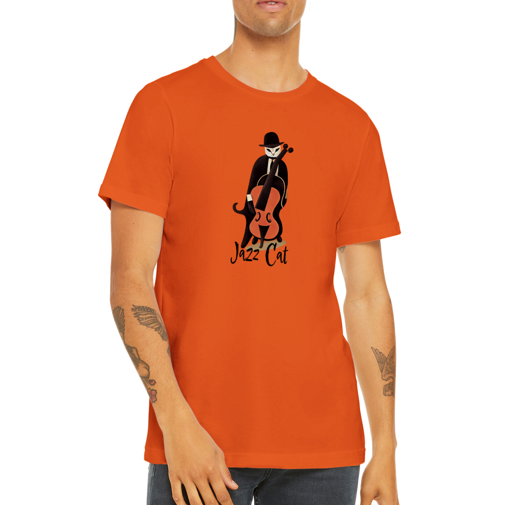 Jazz Cat Playing Double Bass Premium Unisex Crewneck T-shirt