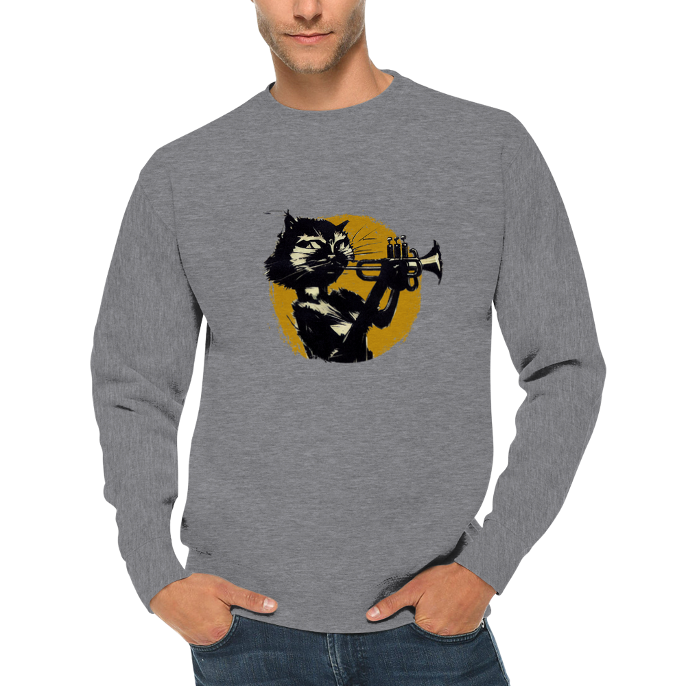 Cat Playing the Trumpet Premium Unisex Crewneck Sweatshirt