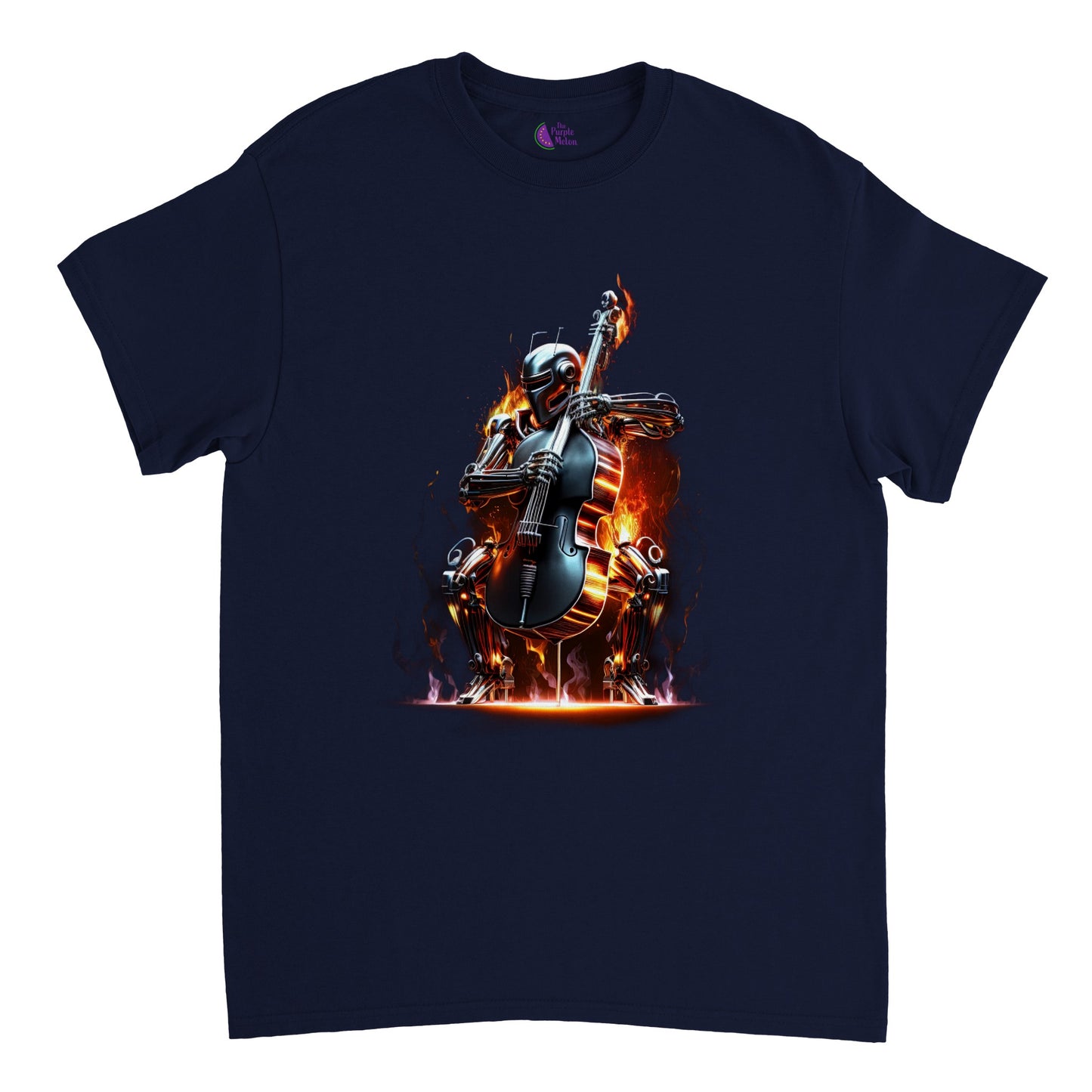 Space Robot on fire playing the double bass Heavyweight Unisex Crewneck T-shirt