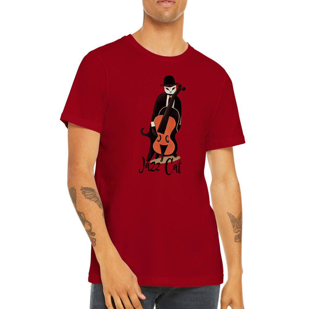 Jazz Cat Playing Double Bass Premium Unisex Crewneck T-shirt