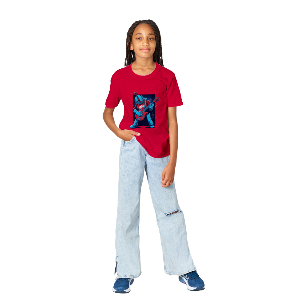 Space Robot Playing Guitar Classic Kids Crewneck T-shirt