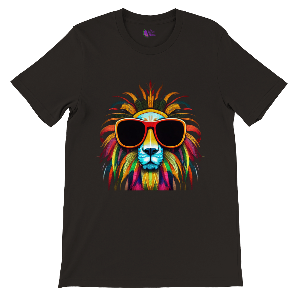 Make a Statement with Our Colourful Lion Wearing Sunglasses Premium Unisex Crewneck T-shirt