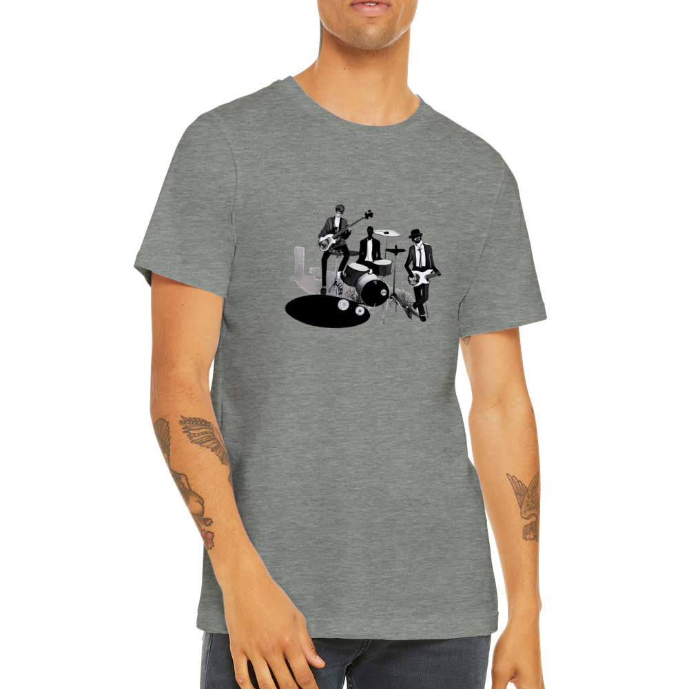 Jazz Trio Black and White Print Premium Unisex Crewneck T-shirt.