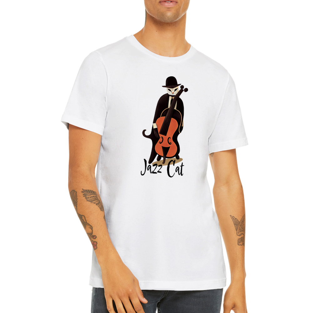 Jazz Cat Playing Double Bass Premium Unisex Crewneck T-shirt