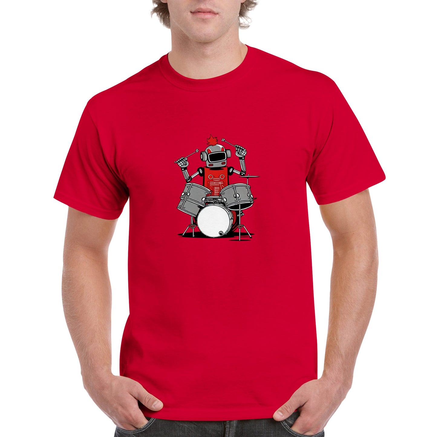 Robot playing drums Heavyweight Unisex Crewneck T-shirt