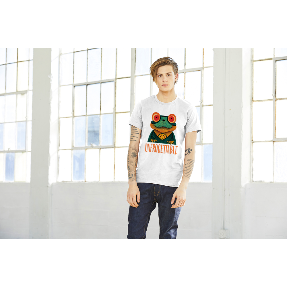 Unleash Your Playful Side with Our Cute Unfrogettable Frog Print Premium Unisex Crewneck T-shirt