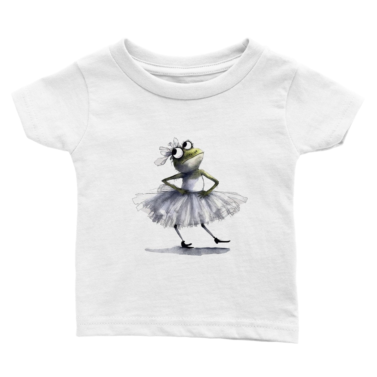 White t-shirt with a ballerina fron in a tutu print