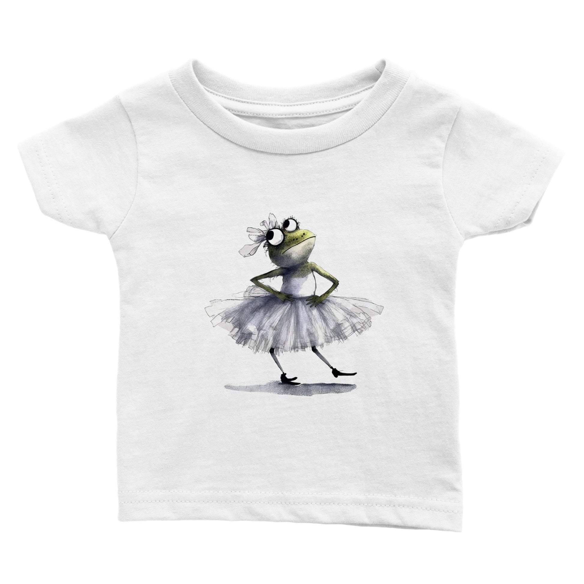 White t-shirt with a ballerina fron in a tutu print