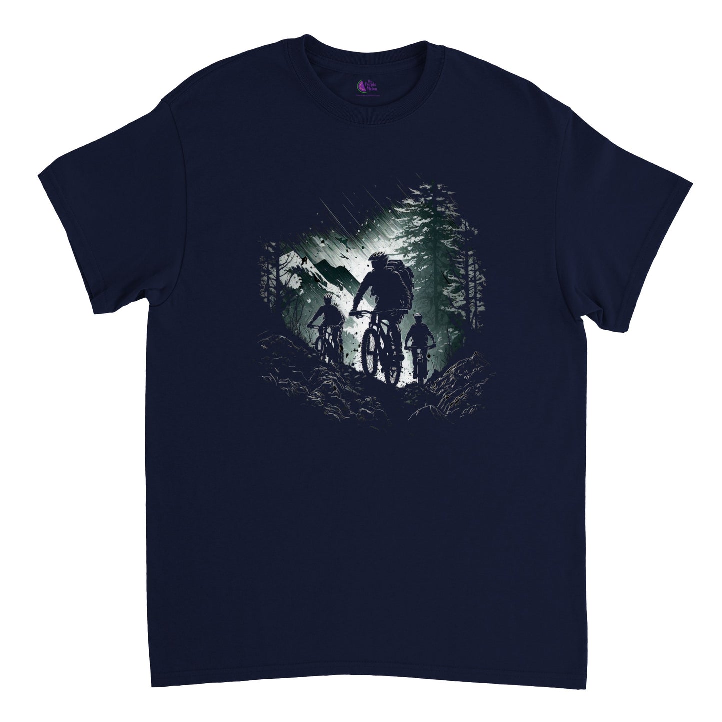 Navy t-shirt with a mountain bike print