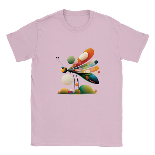 Introducing the Classic Kids Crewneck T-Shirt with Abstract Dragonfly Print - Perfect for Your Little Fashionista!