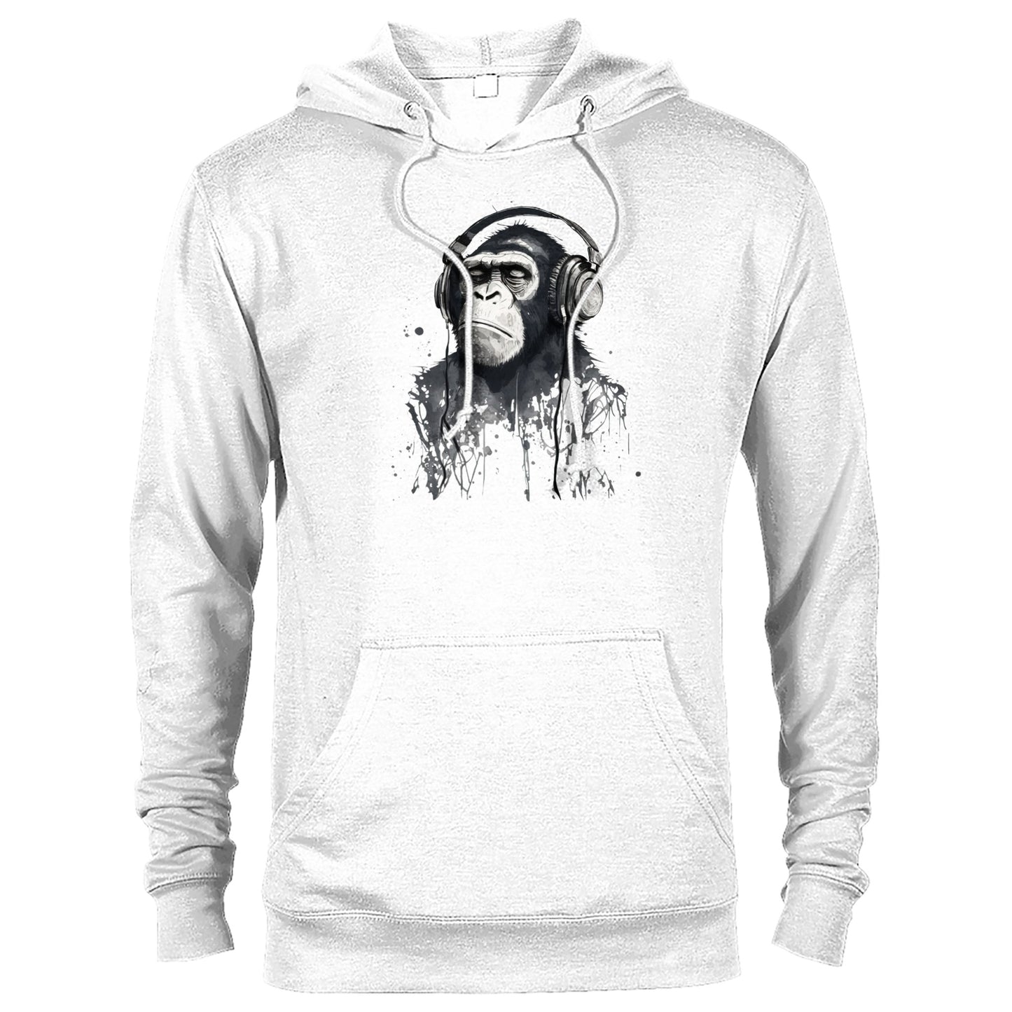 Chimpanzee Wearing Headphones Listening to Music Premium Unisex Pullover Hoodie