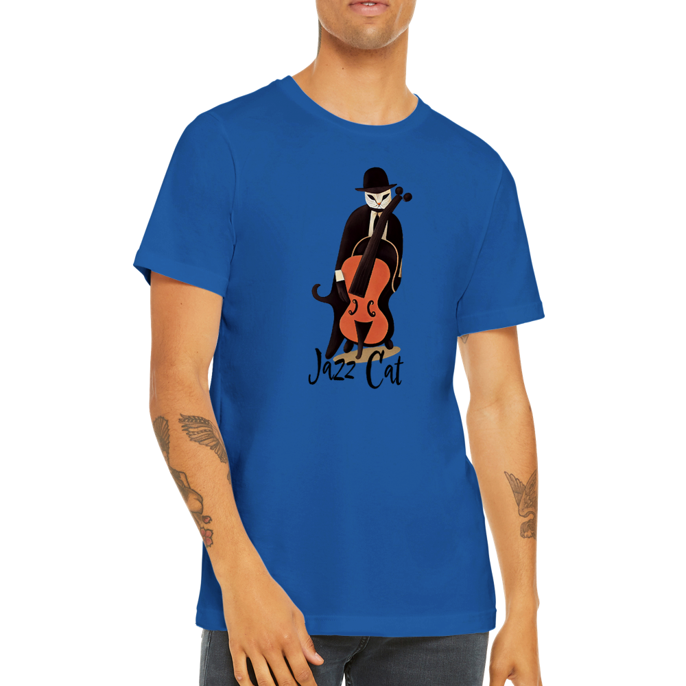 Jazz Cat Playing Double Bass Premium Unisex Crewneck T-shirt