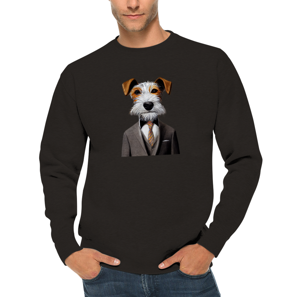 Fox Terrier Dog Wearing a Suit Premium Unisex Crewneck Sweatshirt
