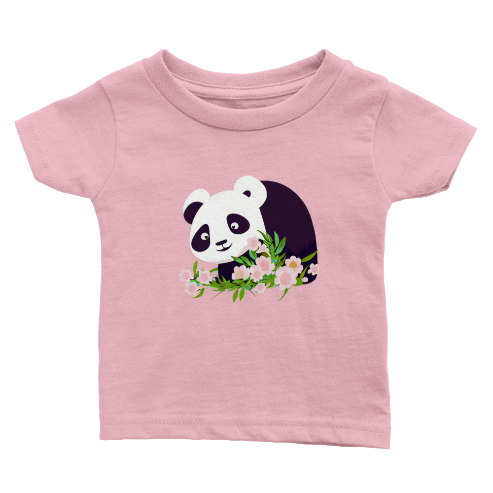Pink baby t-shirt with a cute panda and pink flowers print
