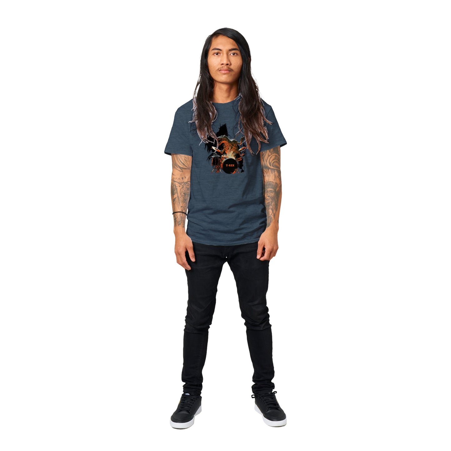 T-Rex Playing some Burning Drums Heavyweight Unisex Crewneck T-shirt
