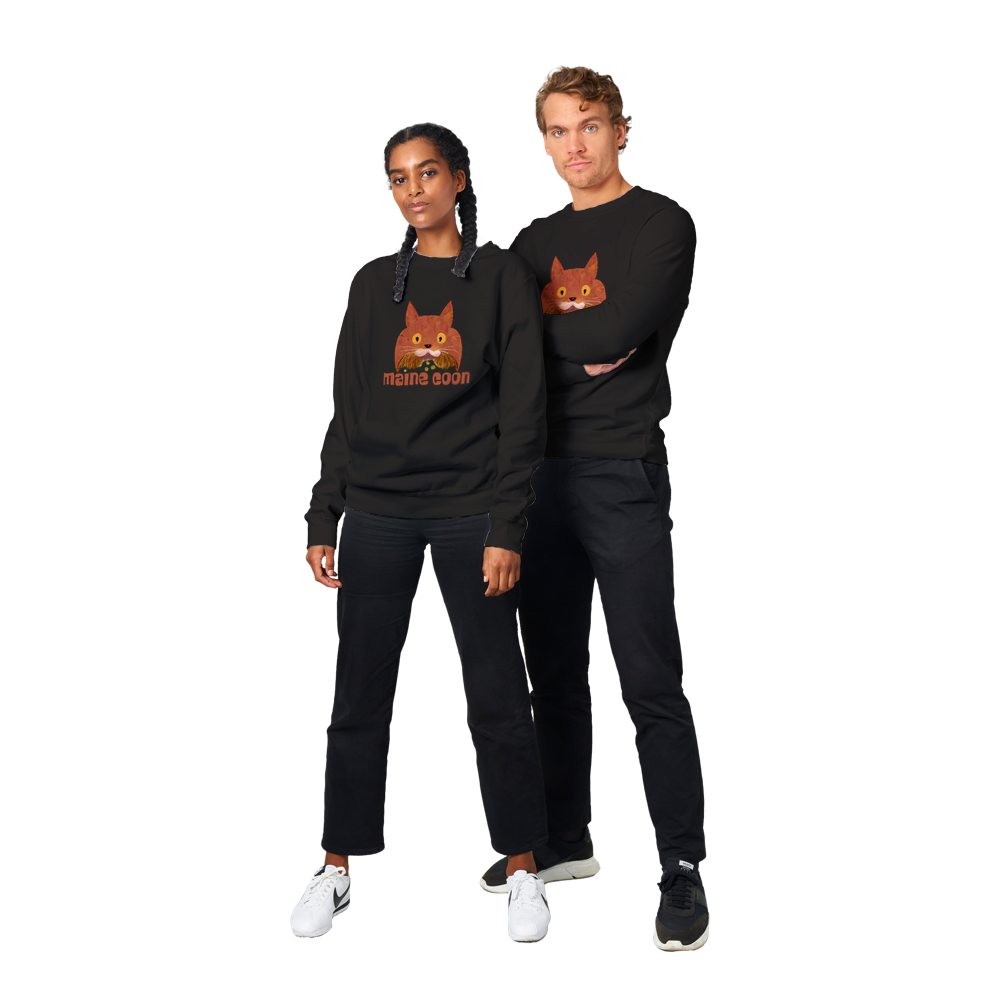 Cute Maine Coon Print Premium Unisex Crewneck Sweatshirt.