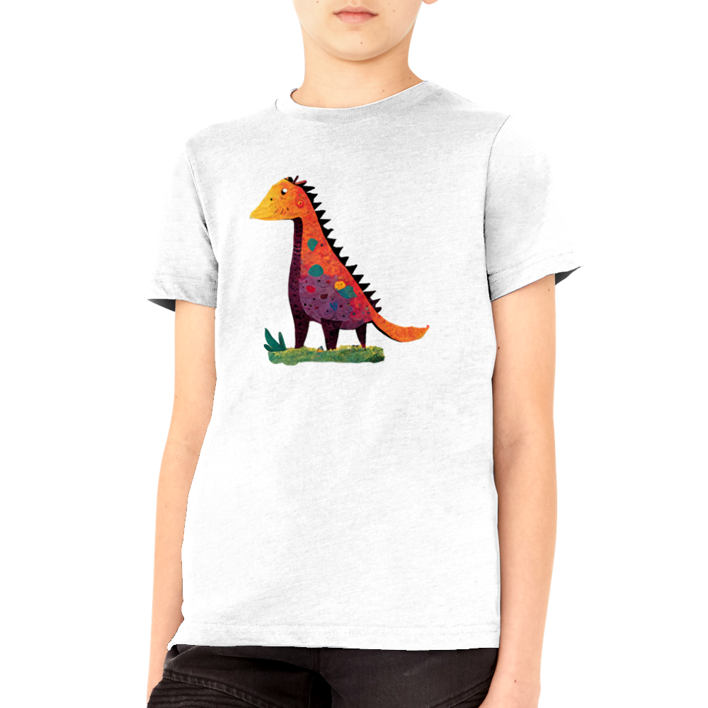 Cute Orange & Purple Dinosaur Print Premium Kids Crewneck T-shirt