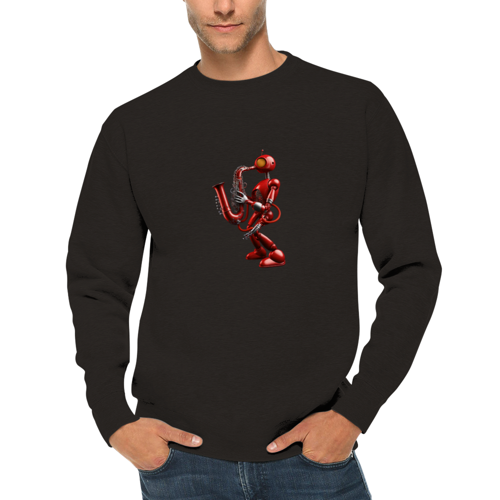 Red Robot Playing Saxophone Premium Unisex Crewneck Sweatshirt
