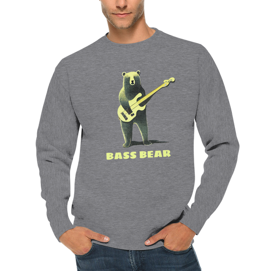Bass Bear sweatshirt with bear playing a bass guitar design